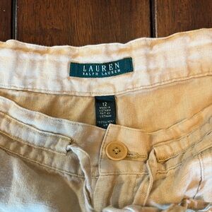 Lauren Ralph Lauren 100% Linen Wide Leg Birch Tan Khaki Linen Trousers size 12